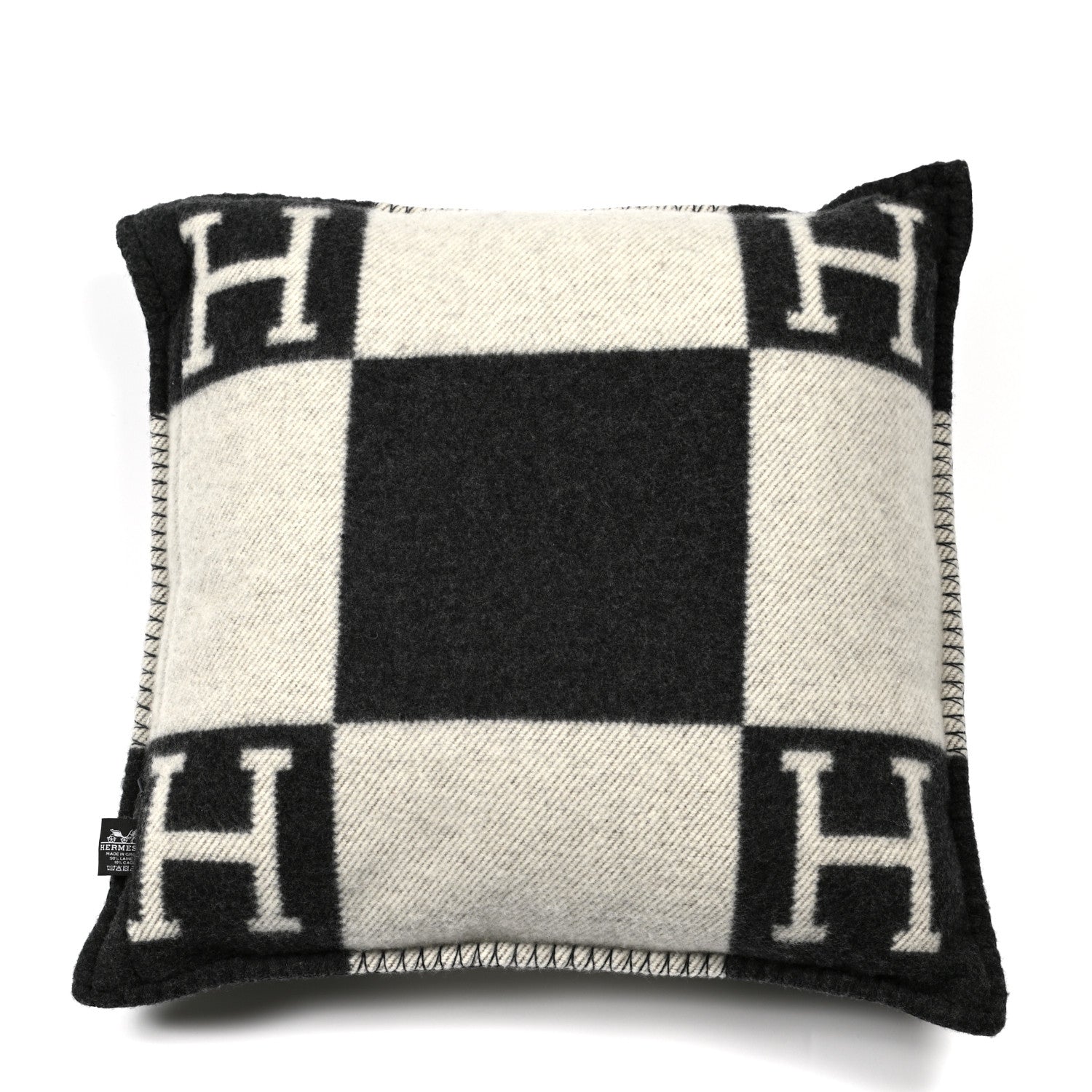 Hermes Wool Cashmere Avalon Pillow PM Ecru Gris Fonce 2 of 3