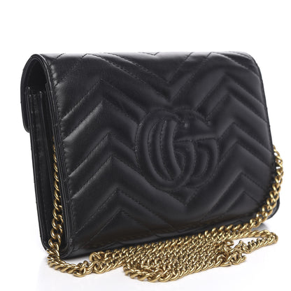 Gucci Calfskin Matelasse GG Marmont Chain Wallet Black 3 of 12