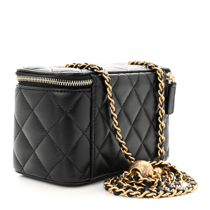 Chanel Lambskin Quilted Pearl Crush Small Vanity Case With Chain Black 3 of 10