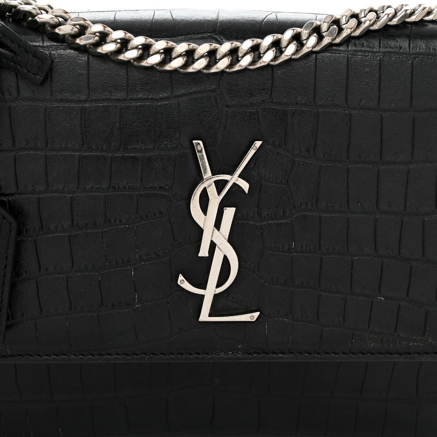 Calfskin Crocodile Embossed Medium Monogram Sunset Black
