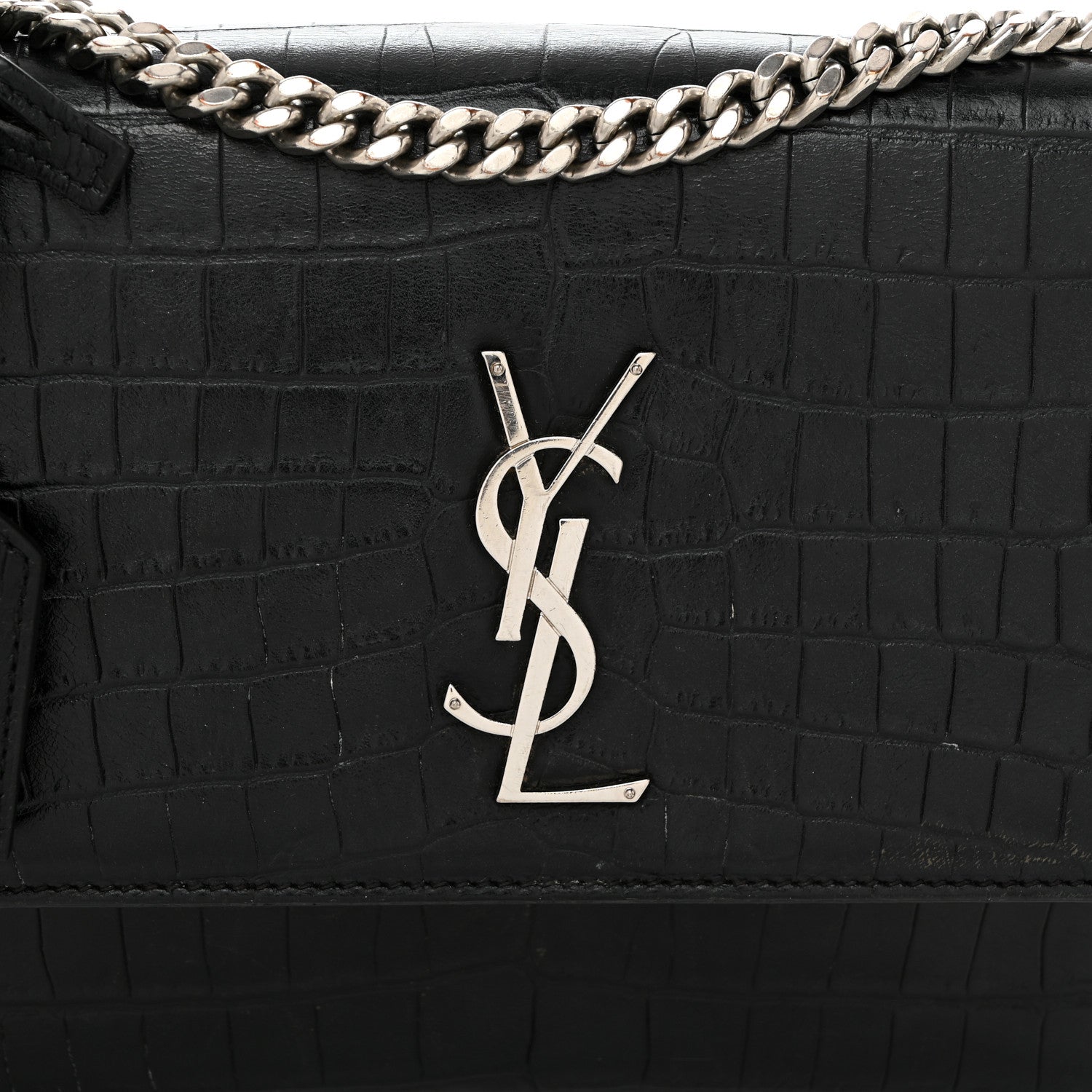 Saint Laurent Calfskin Crocodile Embossed Medium Monogram Sunset Black 9 of 14