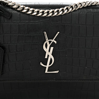 Saint Laurent Calfskin Crocodile Embossed Medium Monogram Sunset Black 9 of 14