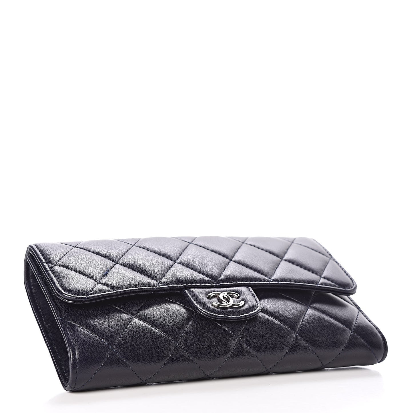 Lambskin Quilted Large Flap Wallet Navy