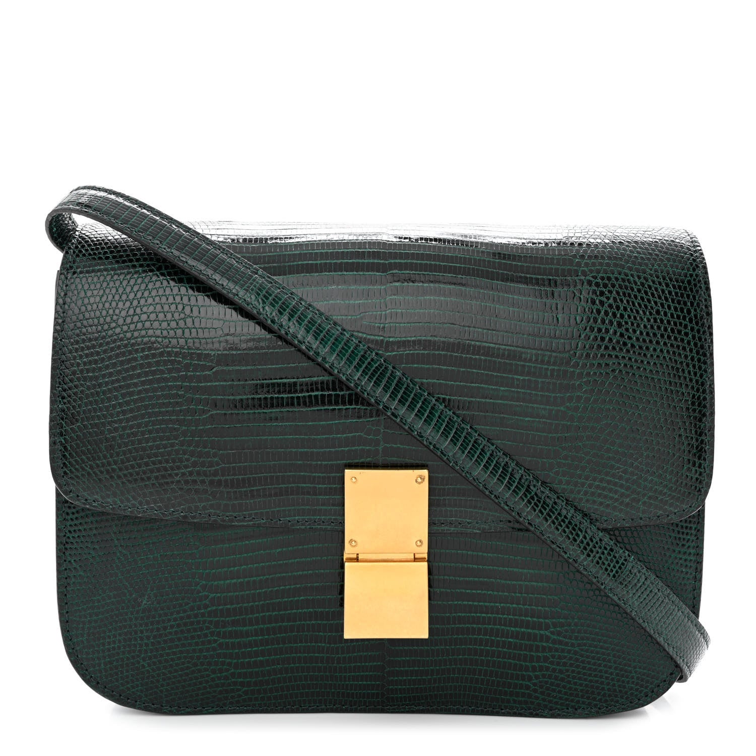 Celine Lizard Medium Classic Box Flap Bag Dark Green 1 of 11