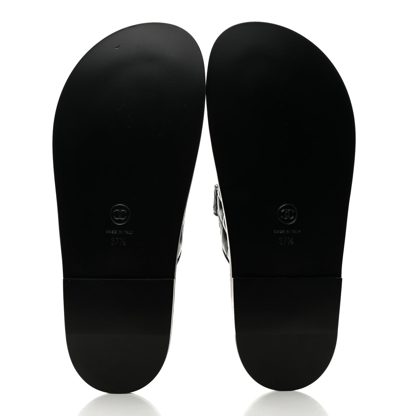 Lambskin Quilted Velcro Dad Chain CC Slide Sandals 37.5 Black