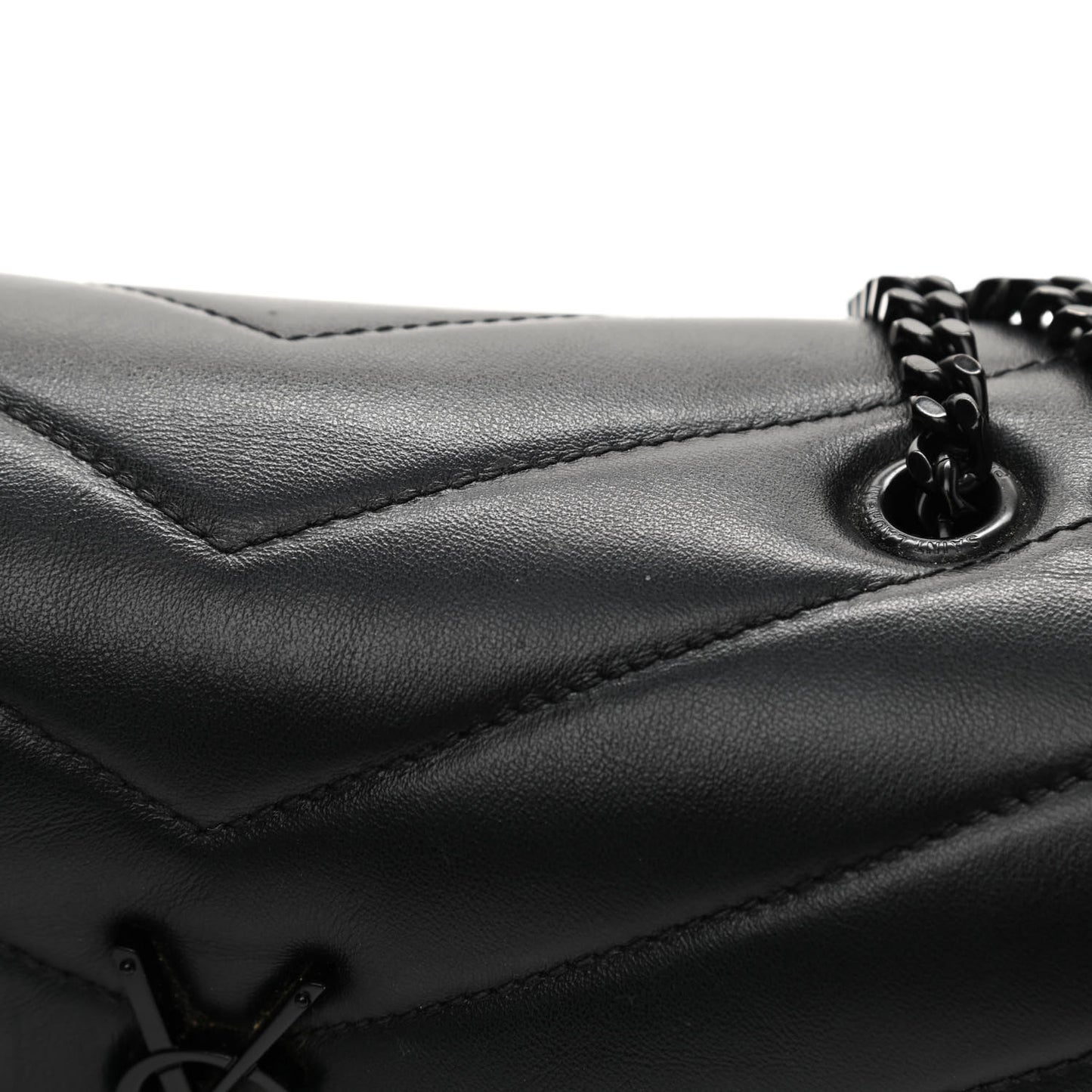 Calfskin Y Quilted Monogram Monochrome Small Loulou Chain Satchel Black