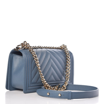 Chanel Caviar Chevron Quilted Medium Boy Flap Blue 3 of 10