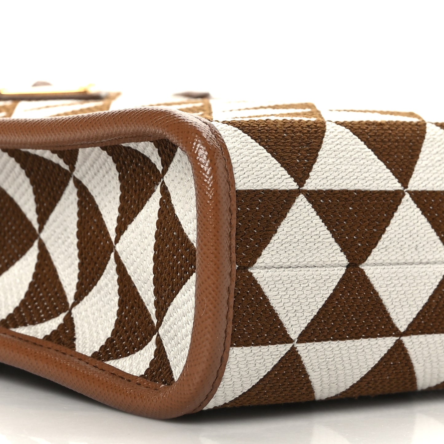 Jacquard Saffiano Triangolo Symbole Embroidered Micro Tote Tobacco Talco