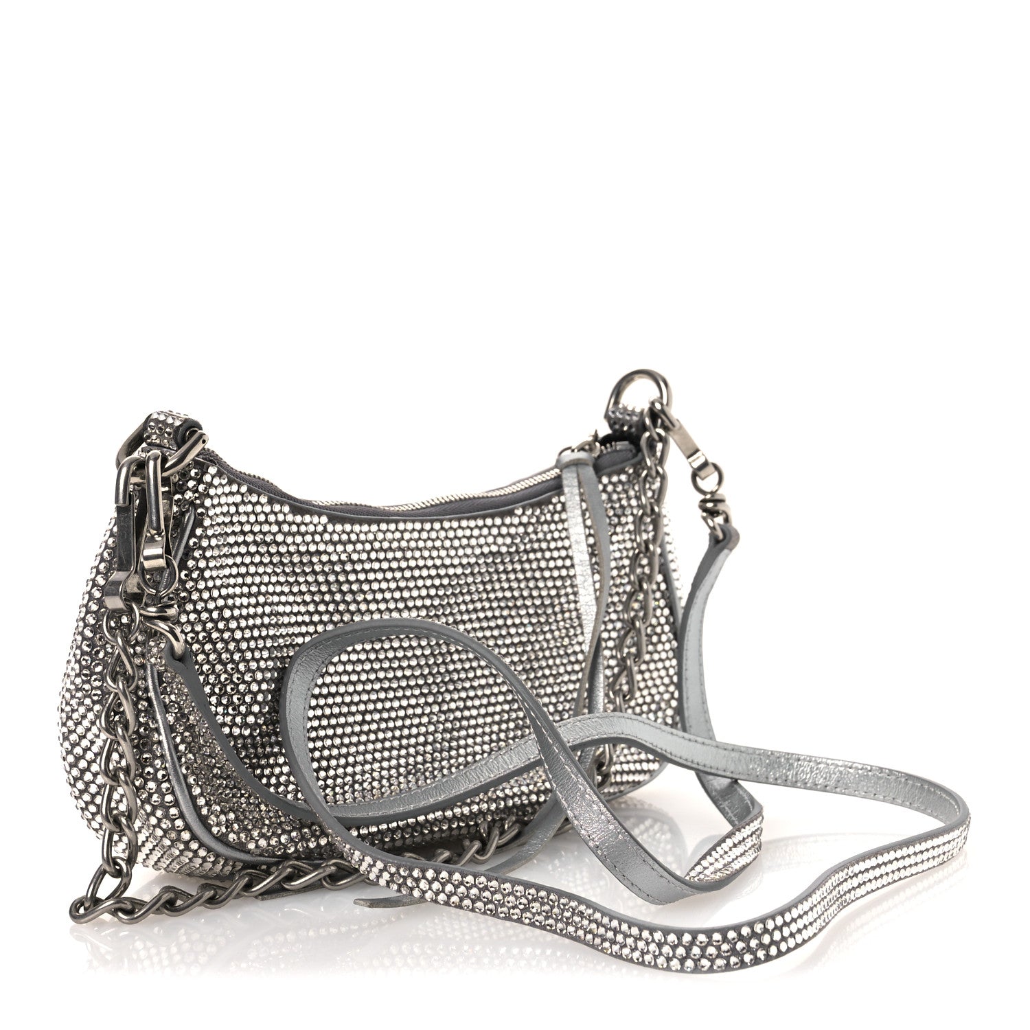 Balenciaga Strass Suede Metallic Nappa Le Cagole Mini Purse With Chain Grey 3 of 12