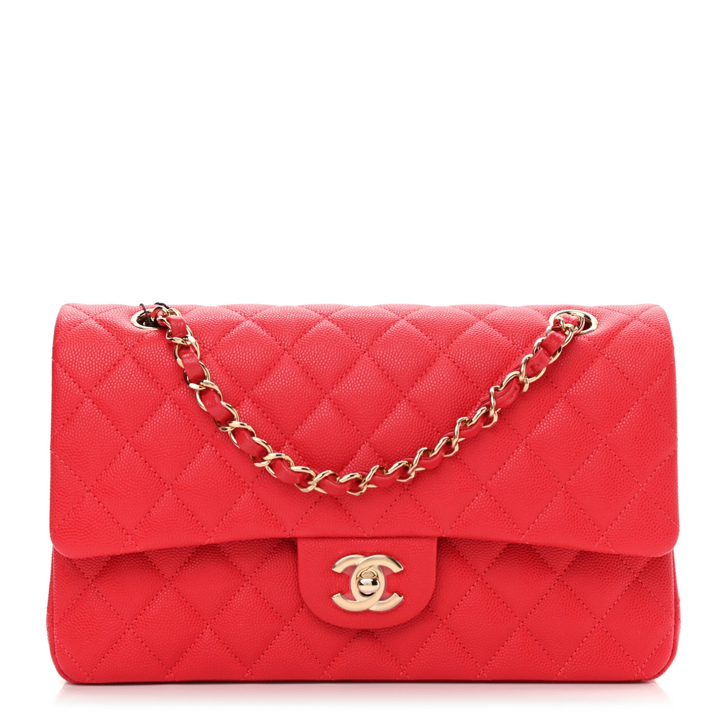 Caviar Quilted Medium Double Flap Red
