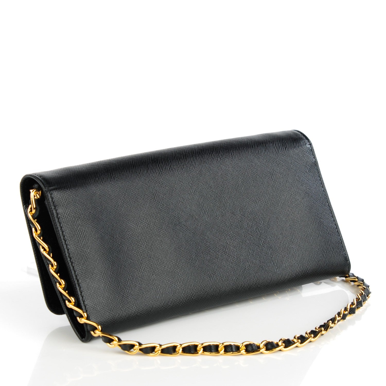 Prada Saffiano Metal Oro Chain Wallet Nero Black 3 of 8