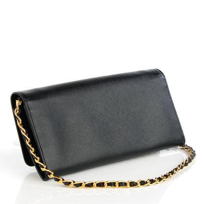 Prada Saffiano Metal Oro Chain Wallet Nero Black 3 of 8