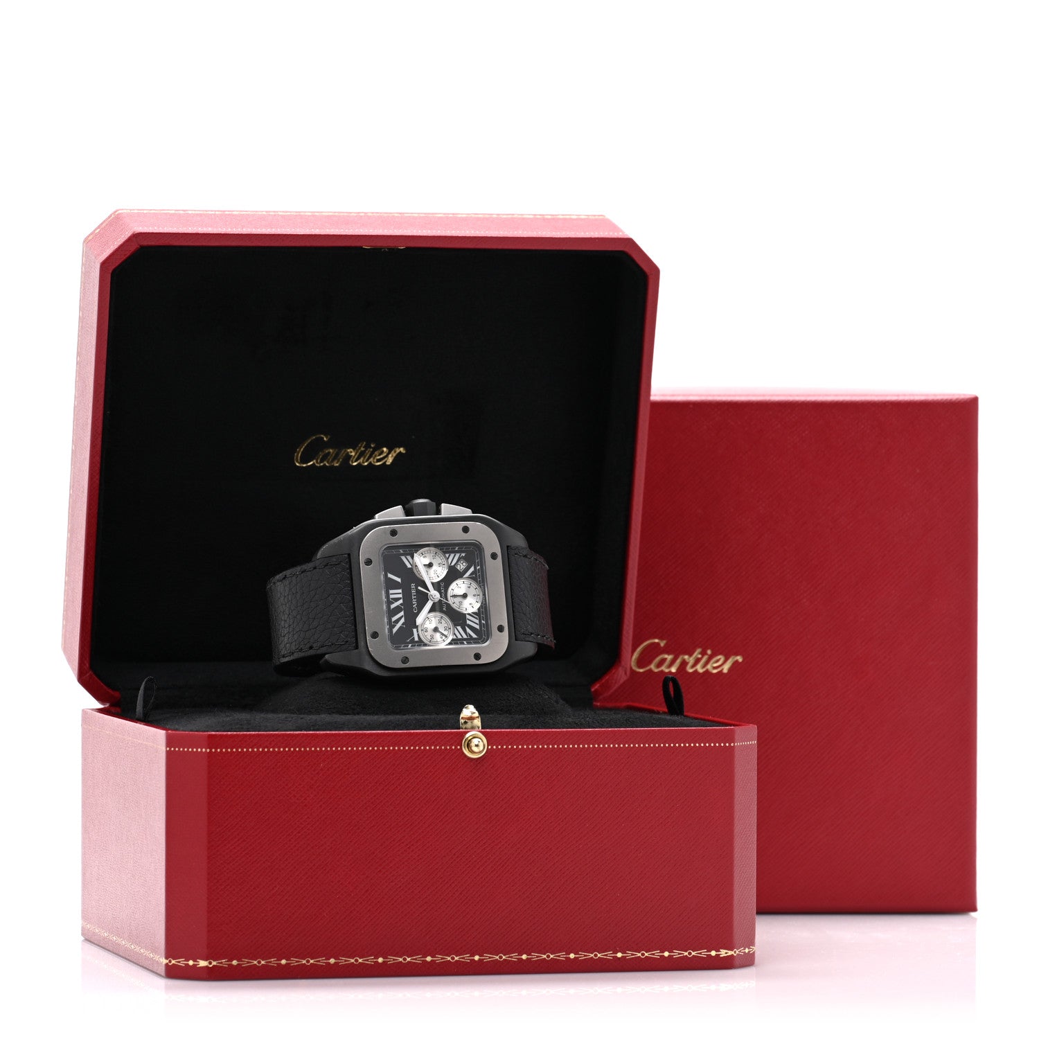 Cartier ADLC Titanium Calfskin 41mm Santos 100 Chronograph Automatic Watch Black 5 of 5