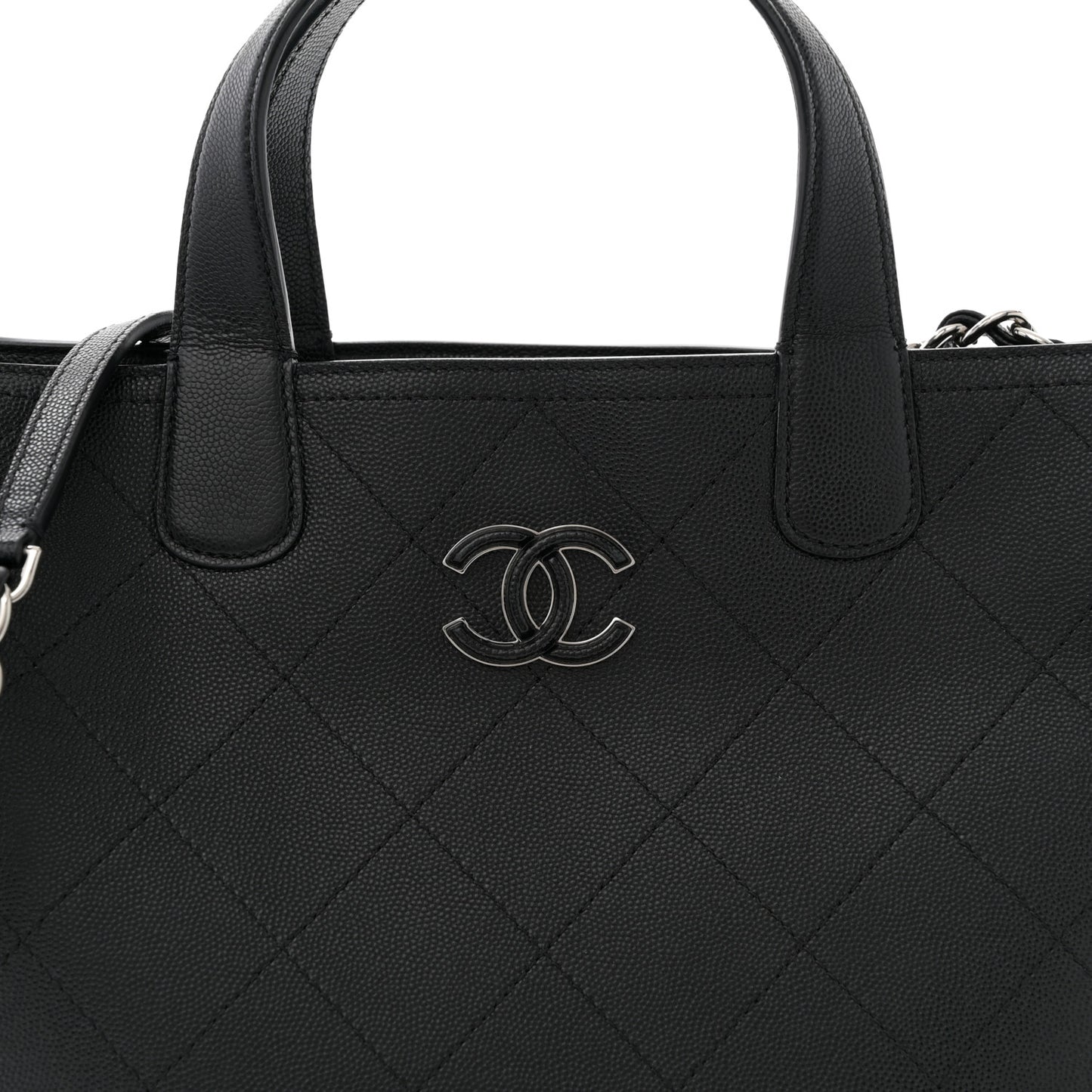 Caviar Stitched Medium Lady Coco Shopping Tote Black