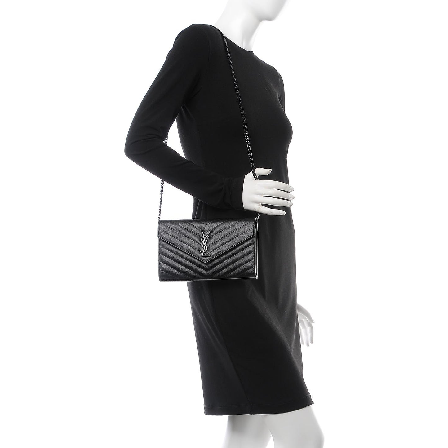 Grain De Poudre Matelasse Chevron Monogram Chain Wallet Black