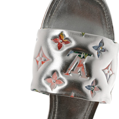 Louis Vuitton Metallic Lambskin Embossed Monogram Floral Revival Flat Mules 37 Silver 6 of 13