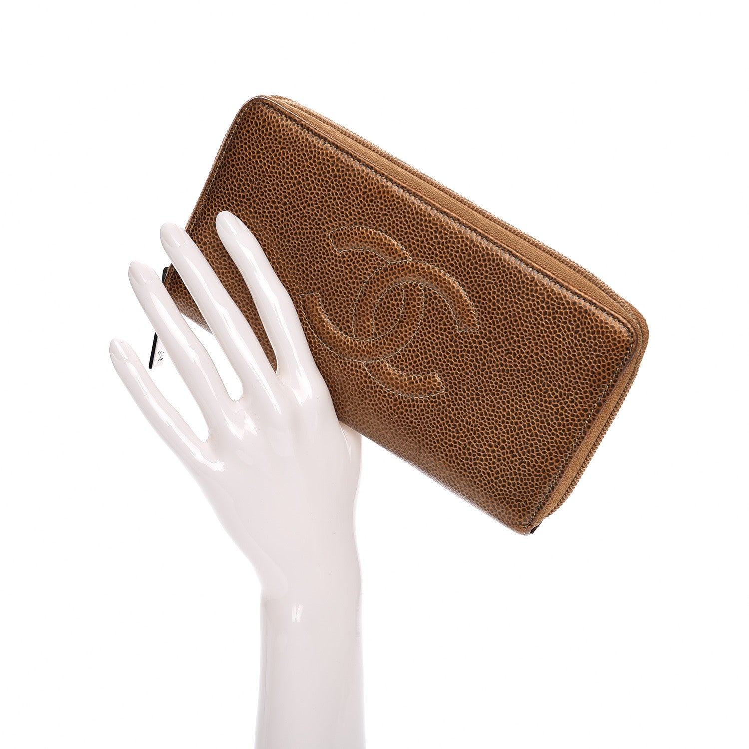 Chanel Metallic Caviar Large Timeless CC Gusset Zip Around Wallet Dark Gold 2 of 9
