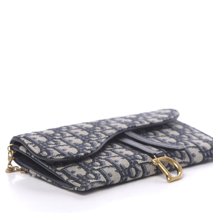 Christian Dior Oblique Saddle Chain Long Wallet Blue 9 of 12