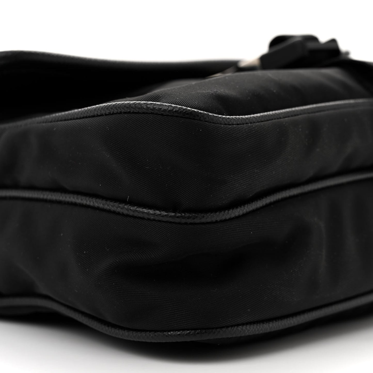 Re-Nylon Saffiano Pocket Single Snap Buckle Shoulder Bag Black
