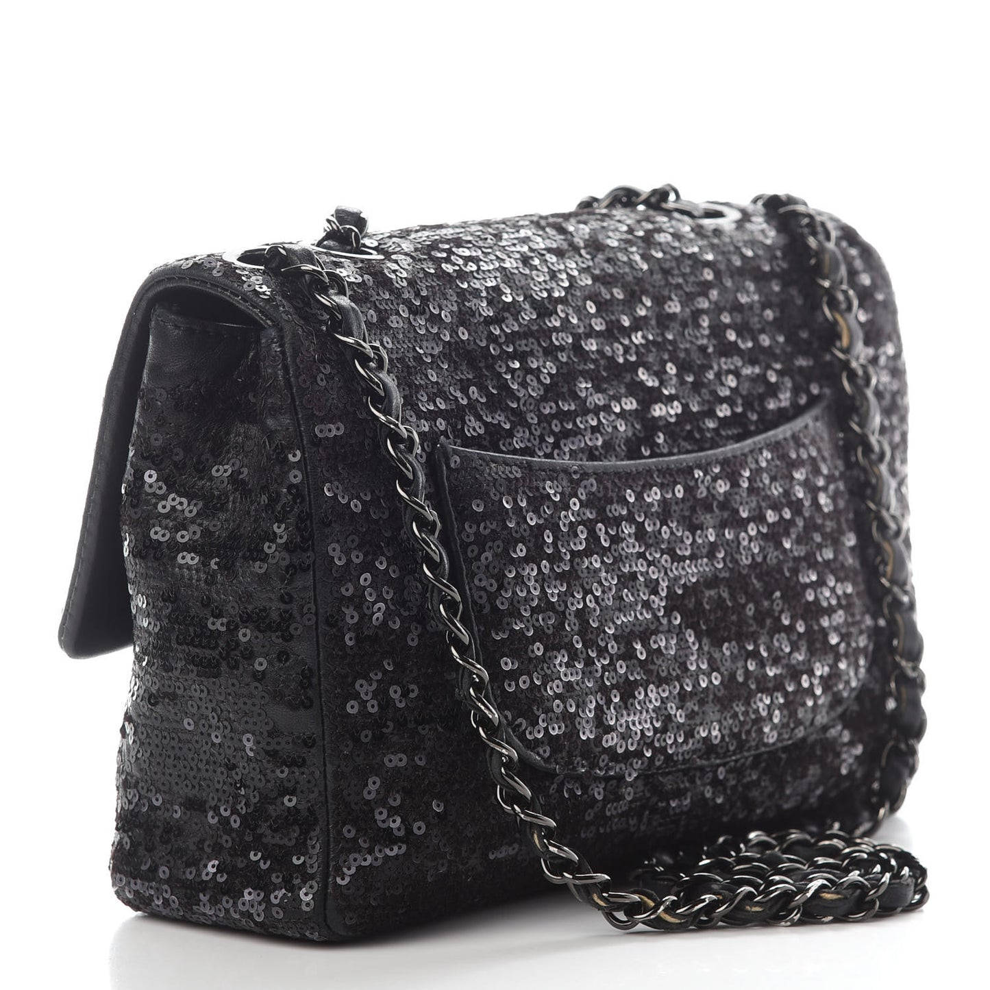 Sequin Lambskin Medium Moonlight on Water Flap Black