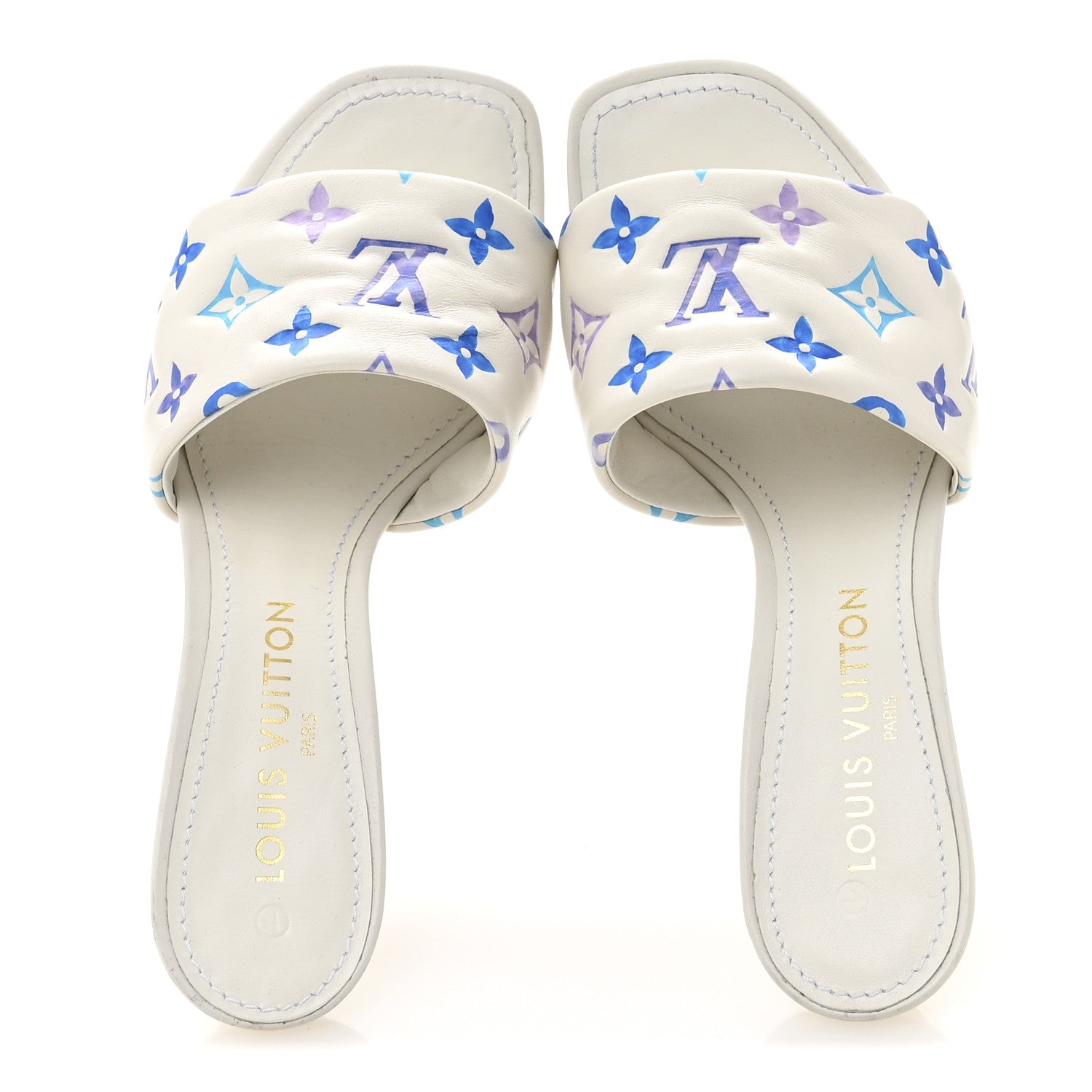 Louis Vuitton Lambskin Embossed Monogram By The Pool Revival High Heel Mules 39 White Blue Purple 2 of 10
