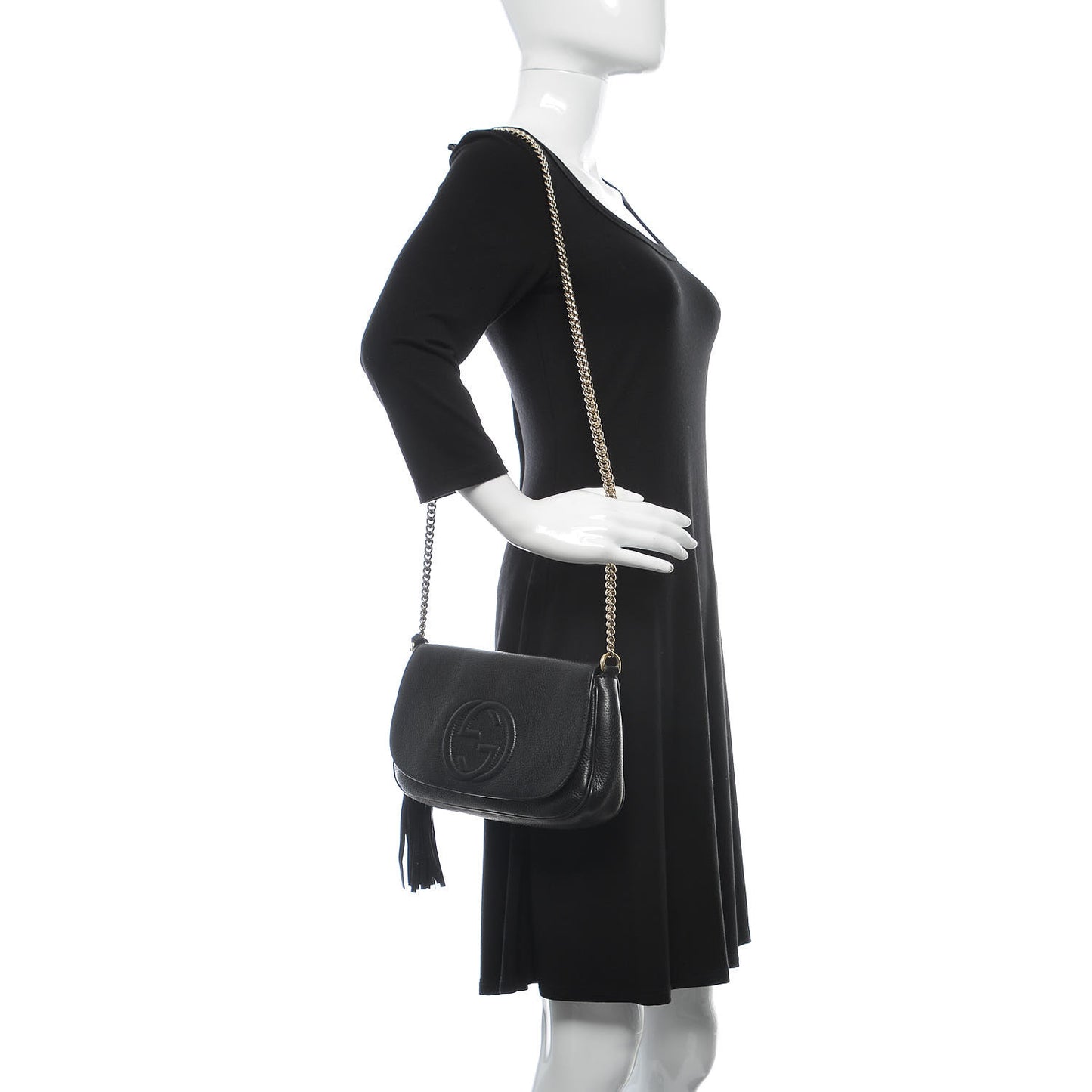 Pebbled Calfskin Medium Soho Flap Crossbody Black