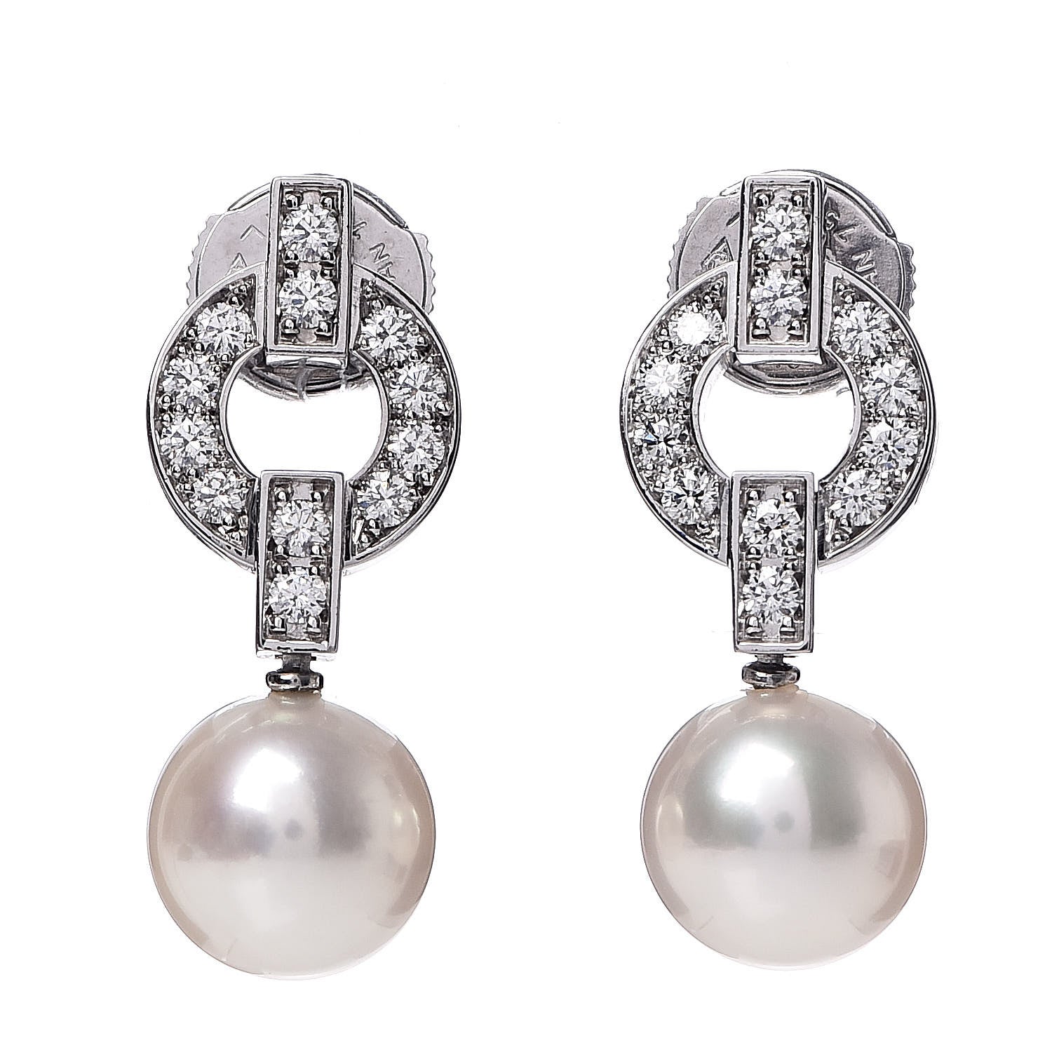 Cartier 18K White Gold Diamond Akoya Pearl 9mm Himalia Earrings 1 of 6