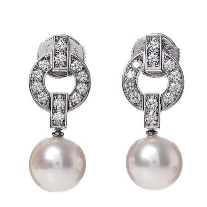 Cartier 18K White Gold Diamond Akoya Pearl 9mm Himalia Earrings 1 of 6