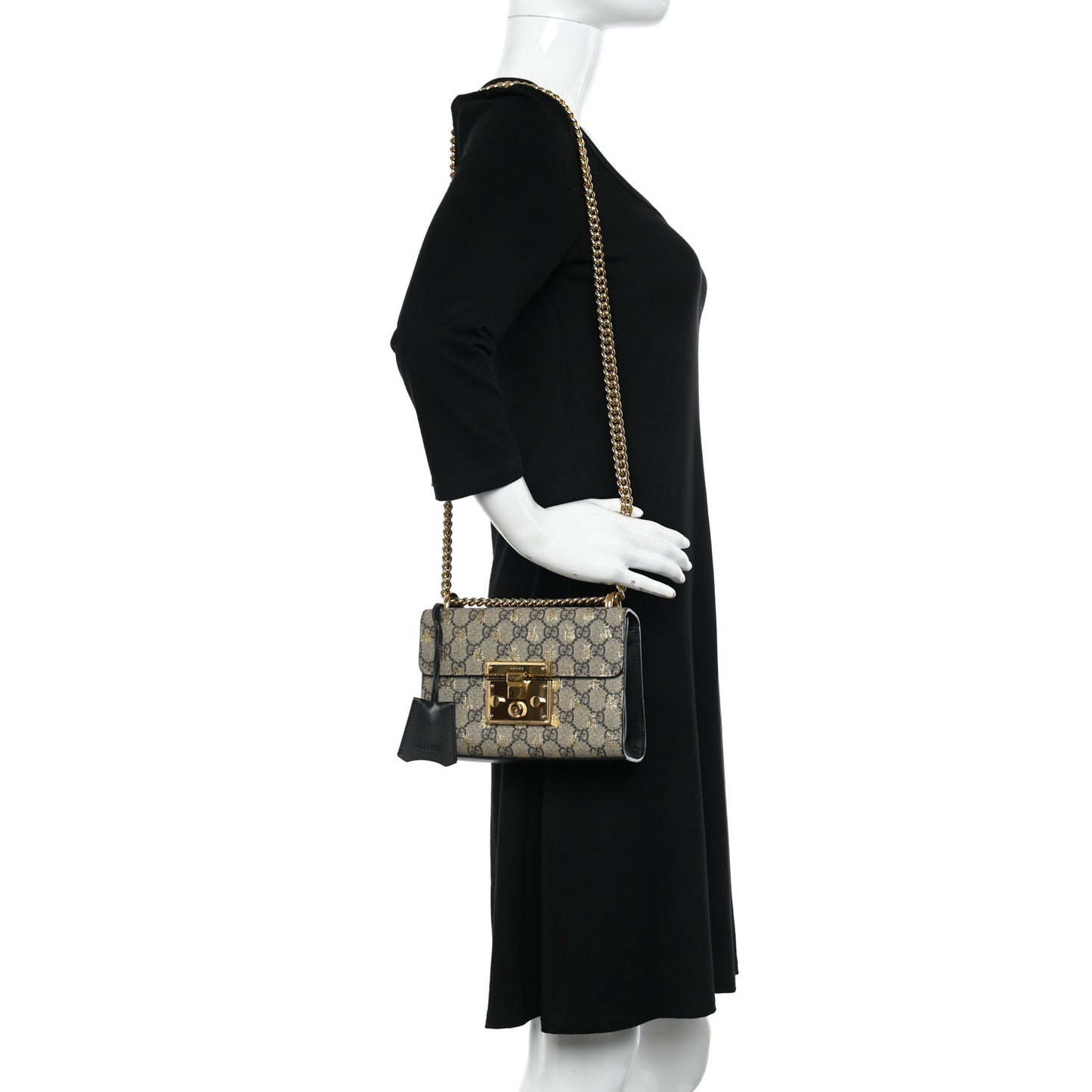 GG Supreme Monogram Bees Small Padlock Shoulder Bag Black