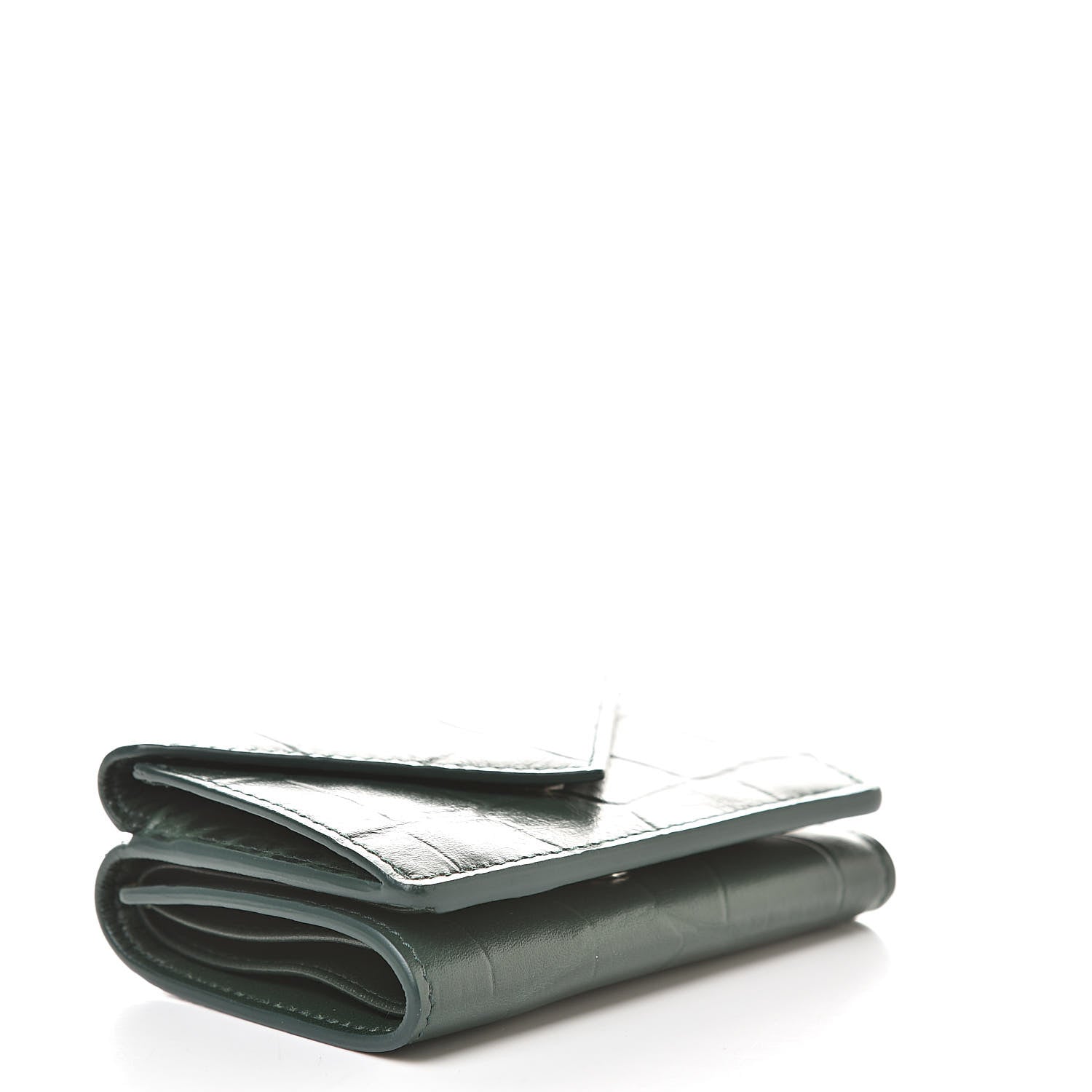 Balenciaga Calfskin Crocodile Embossed Mini Papier Wallet Dark Green 4 of 8