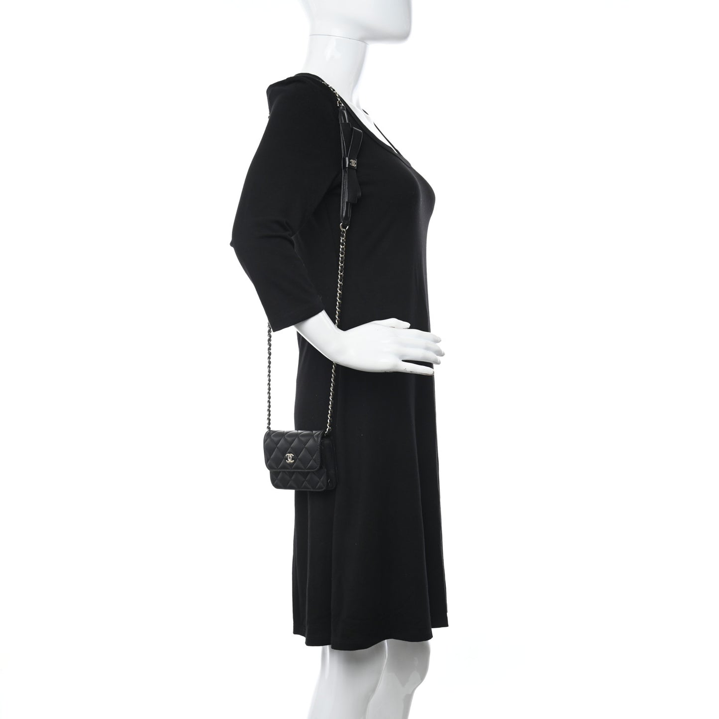 Lambskin Quilted Mini Coco Bow Clutch With Chain Black
