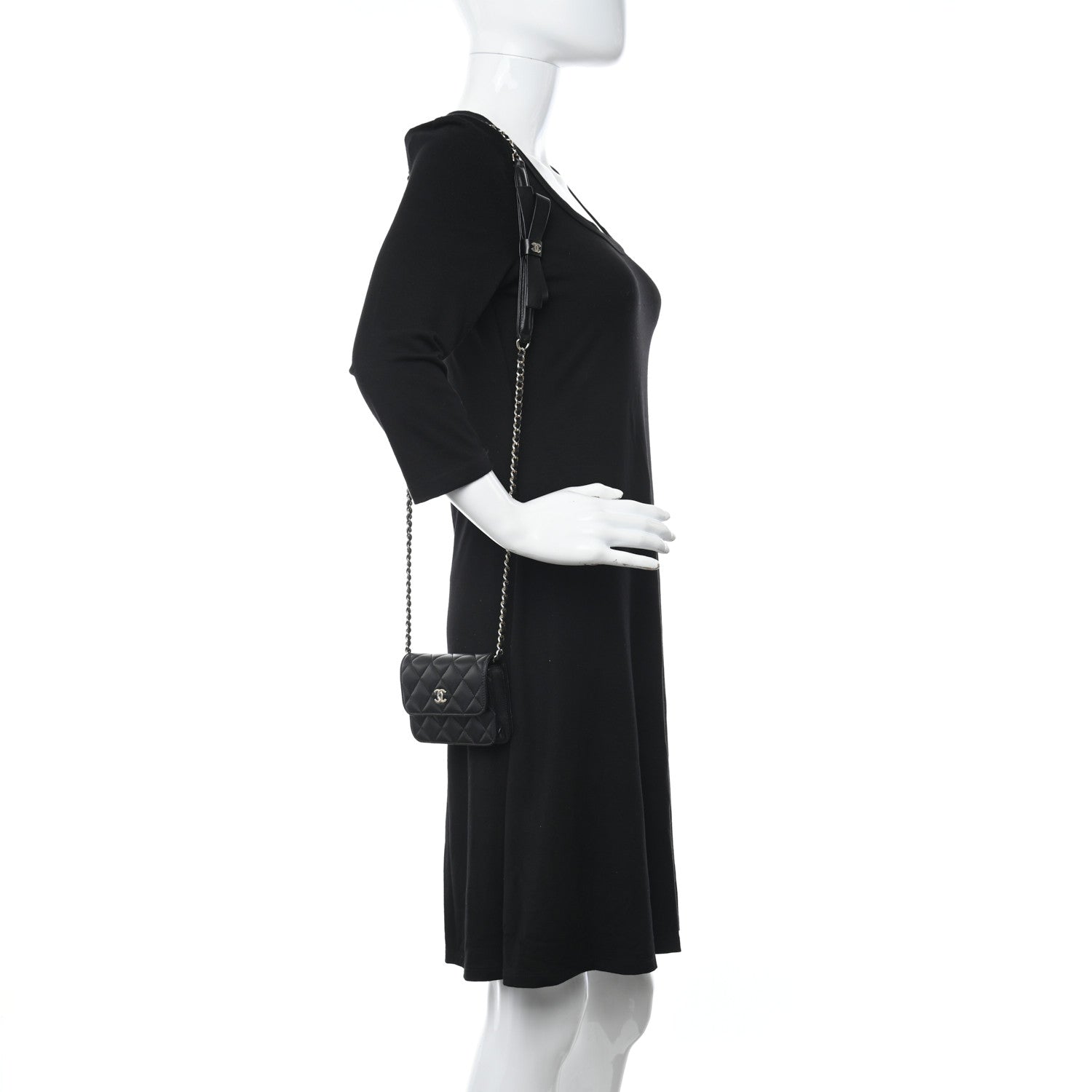 Chanel Lambskin Quilted Mini Coco Bow Clutch With Chain Black 2 of 10