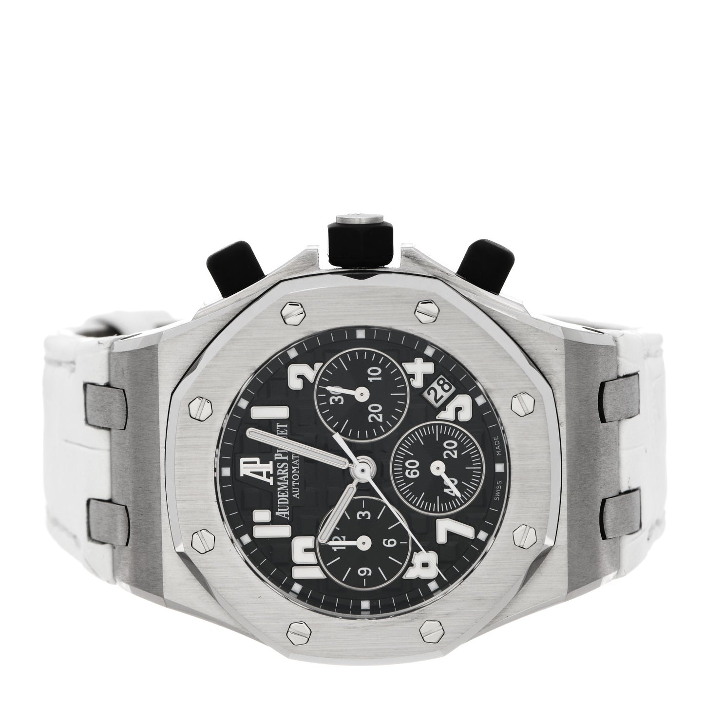 Stainless Steel Alligator 37mm Royal Oak Offshore Chronograph Automatic Watch Black 26283ST.OO.D002CA.01