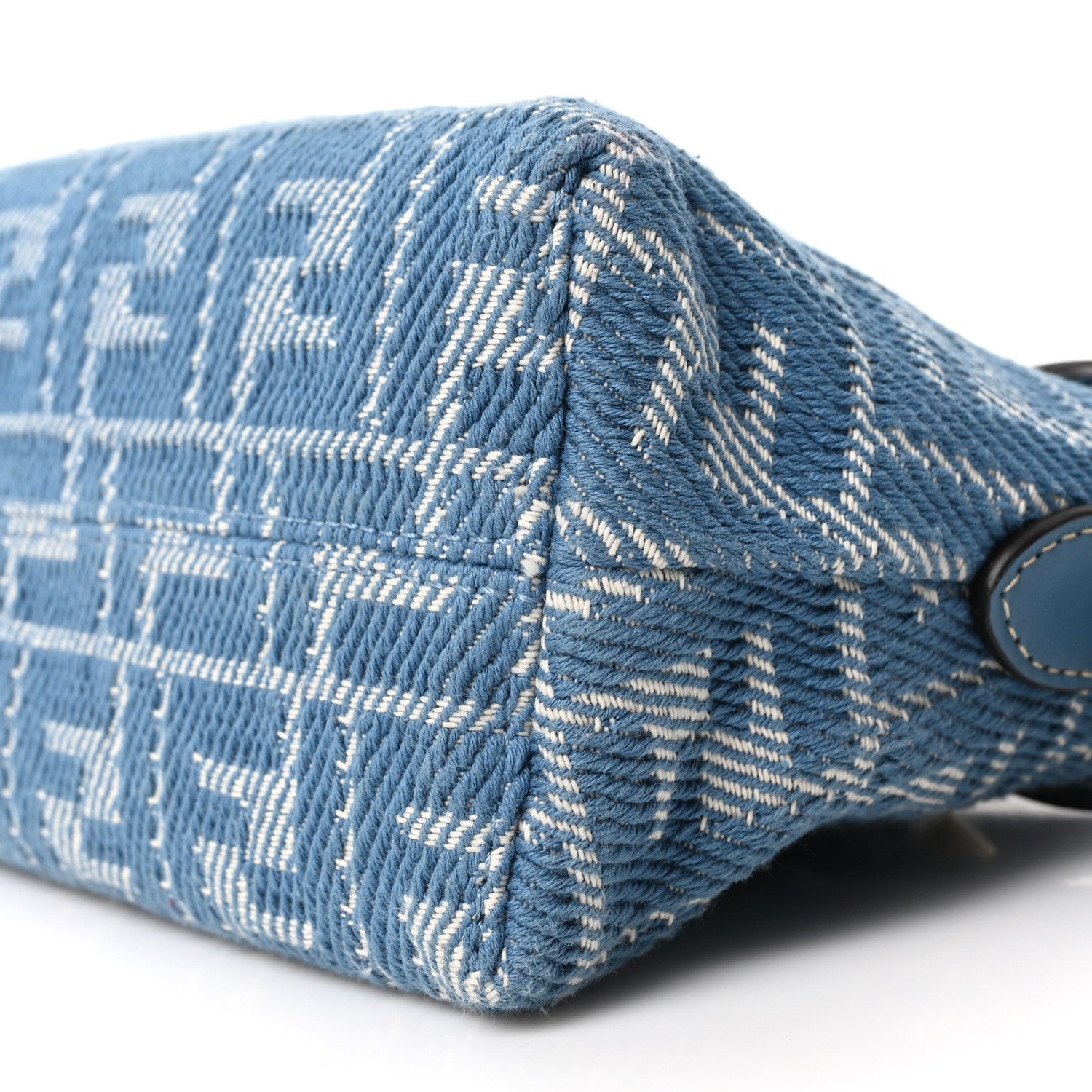 Fendi Denim Jacquard FF Effect Vitello Grace Soft Mini By The Way Boston Blue White 10 of 10