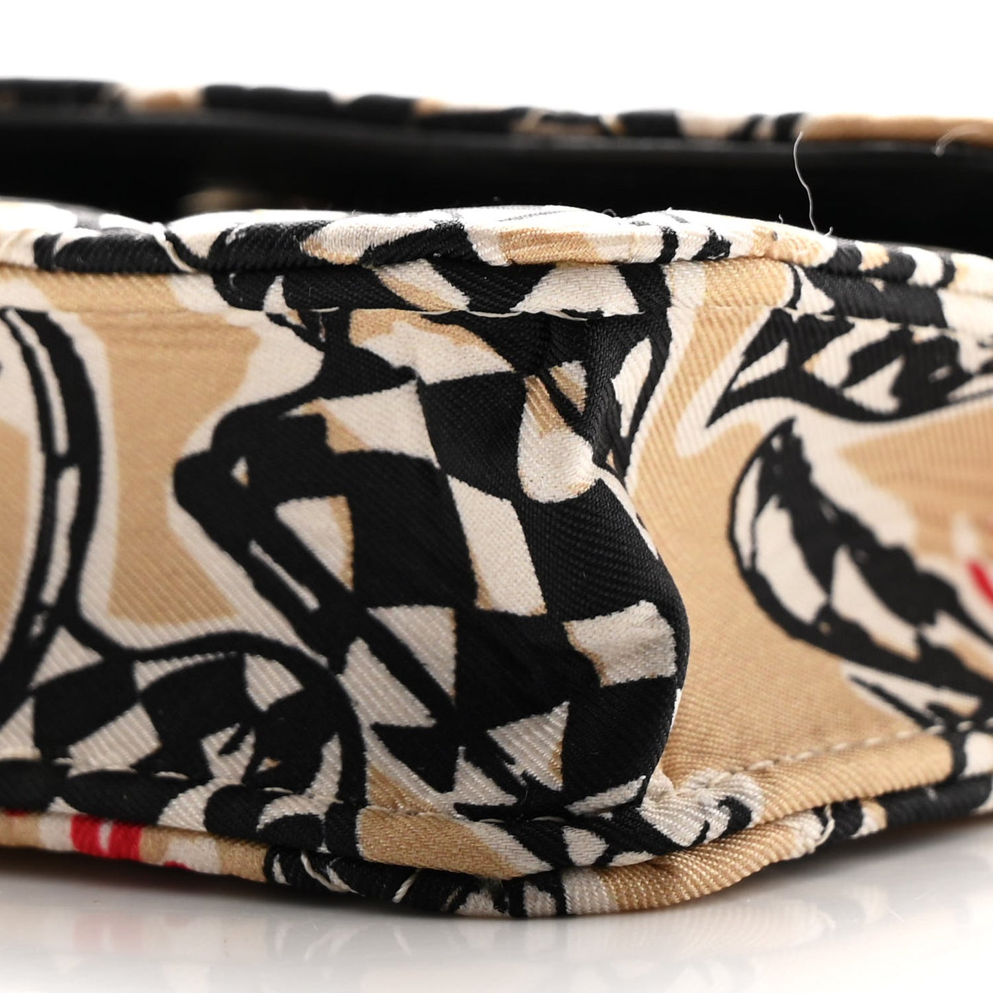 Canvas Check Flag Printed CC Clutch With Chain Beige Multicolor