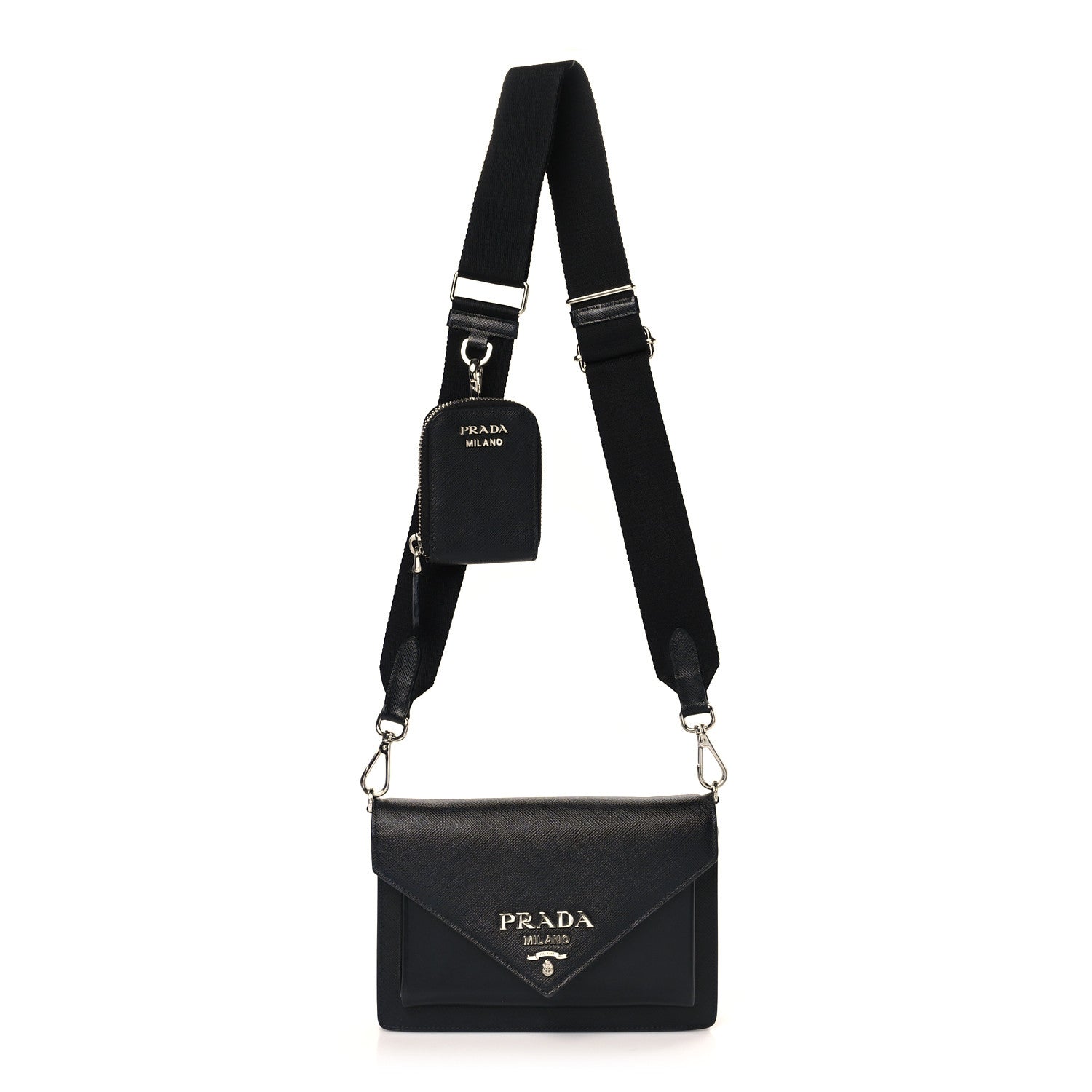 Prada Saffiano City Calf Mini Envelope Bag Black 1 of 8