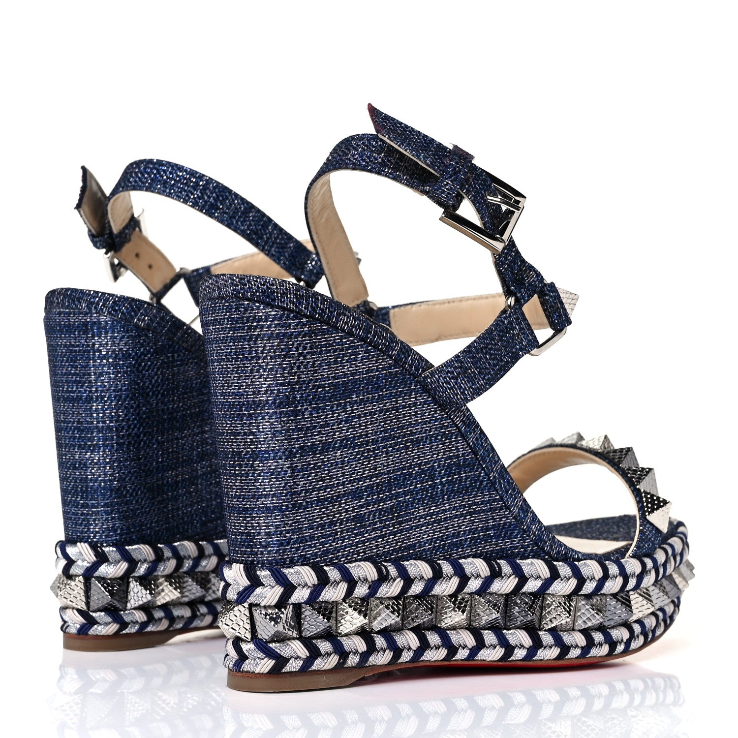 Christian Louboutin Lame Lux Pyraclou 110 Wedge Sandals 36 Denim 4 of 7