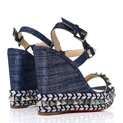 Christian Louboutin Lame Lux Pyraclou 110 Wedge Sandals 36 Denim 4 of 7