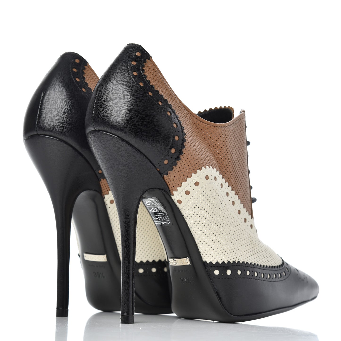 Malaga Kid Womens Gia Brogue Lace Up Stilettos 39.5 Black Brown