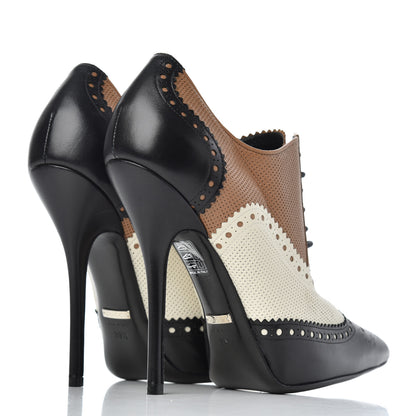 Gucci Malaga Kid Womens Gia Brogue Lace Up Stilettos 39.5 Black Brown 4 of 14