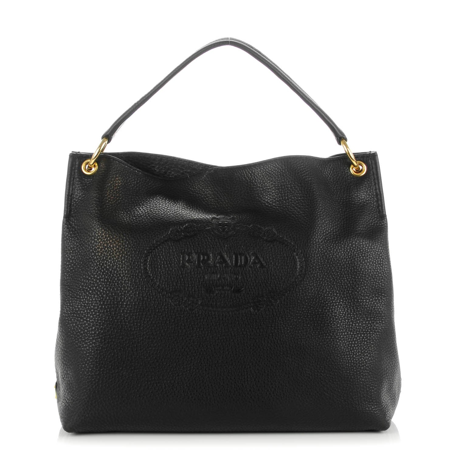 Prada Vitello Daino Logo Hobo Nero Black 1 of 9