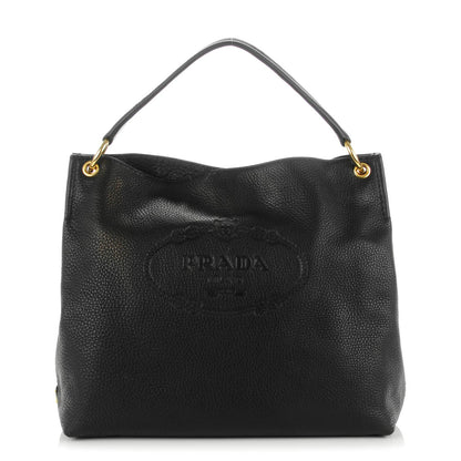 Prada Vitello Daino Logo Hobo Nero Black 1 of 9
