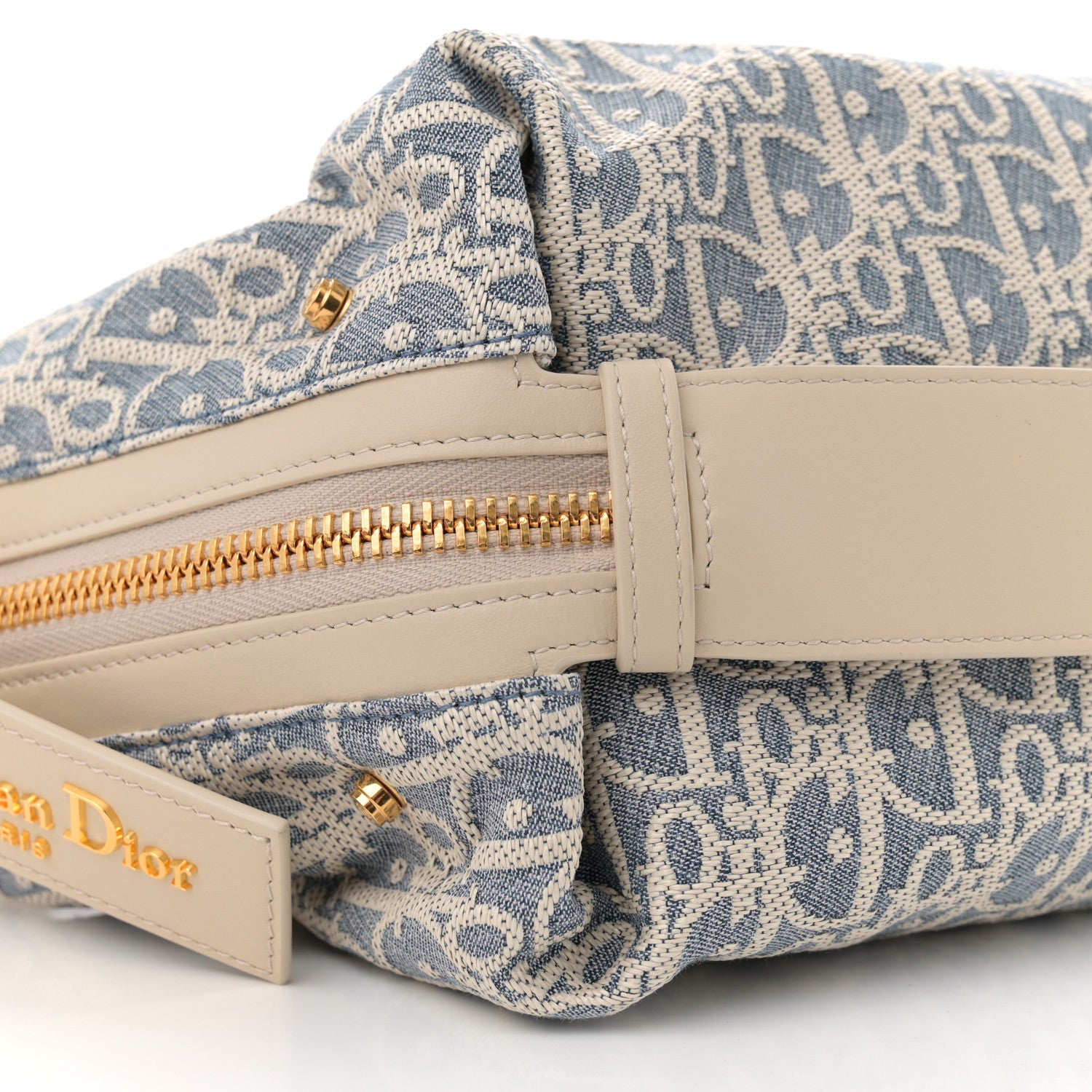 Christian Dior Oblique Chambray Raffia Effect Smooth Calfskin Small D-Journey Bag Blue Light Biscuit 9 of 11