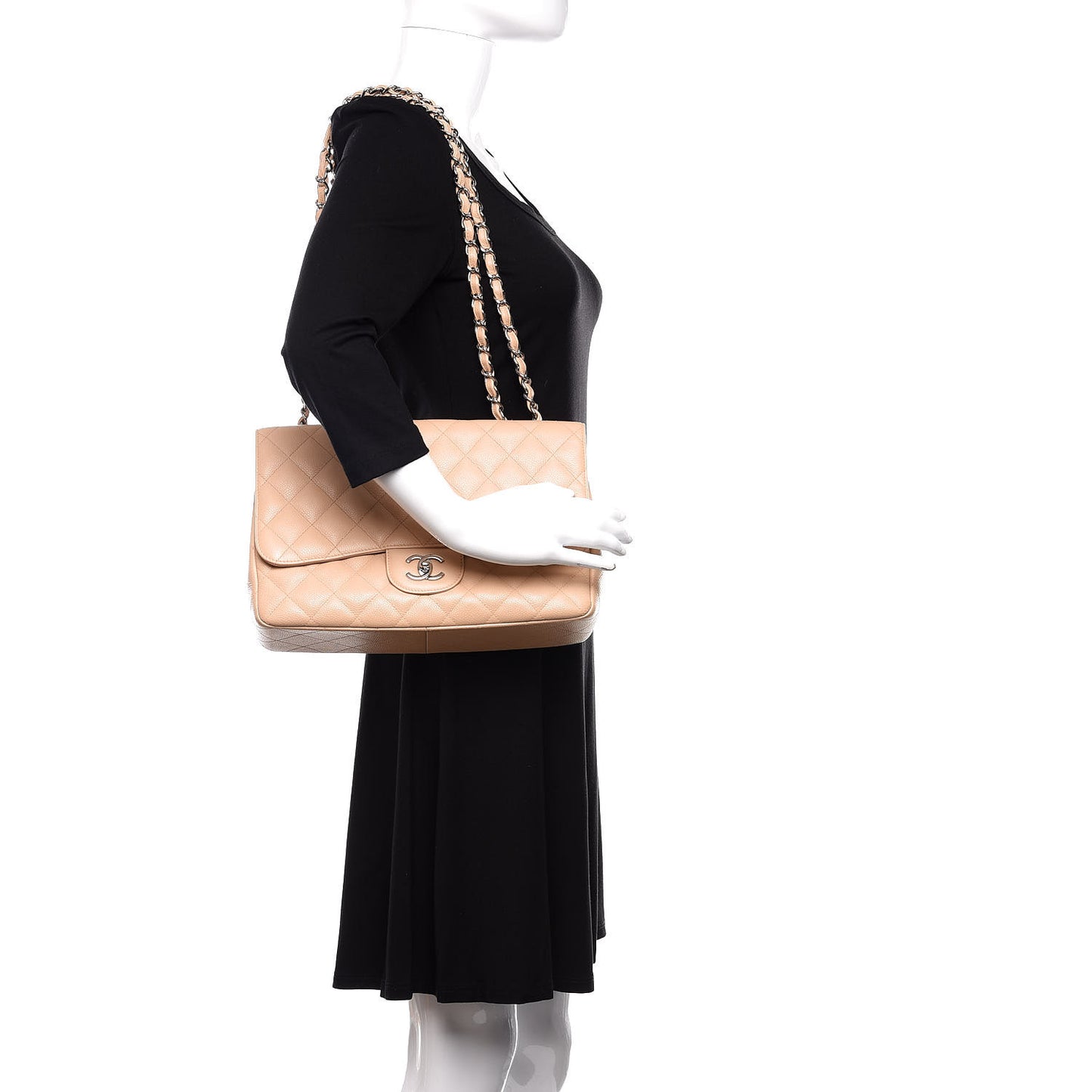 Caviar Quilted Jumbo Single Flap Beige Clair