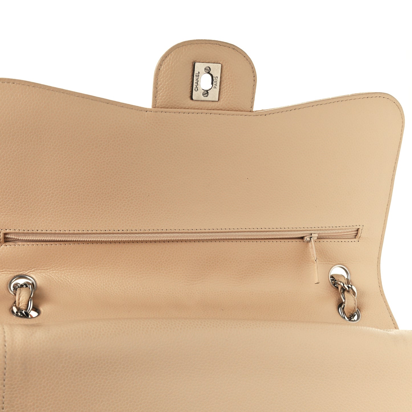 Caviar Quilted Jumbo Double Flap Light Beige