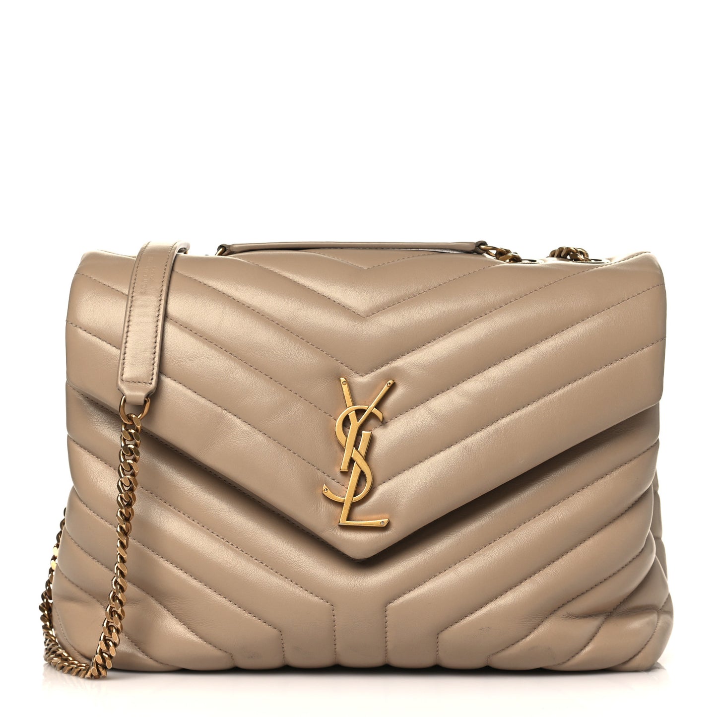 Calfskin Y Quilted Monogram Medium Loulou Chain Satchel Dark Beige