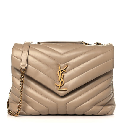 Saint Laurent Calfskin Y Quilted Monogram Medium Loulou Chain Satchel Dark Beige 1 of 10