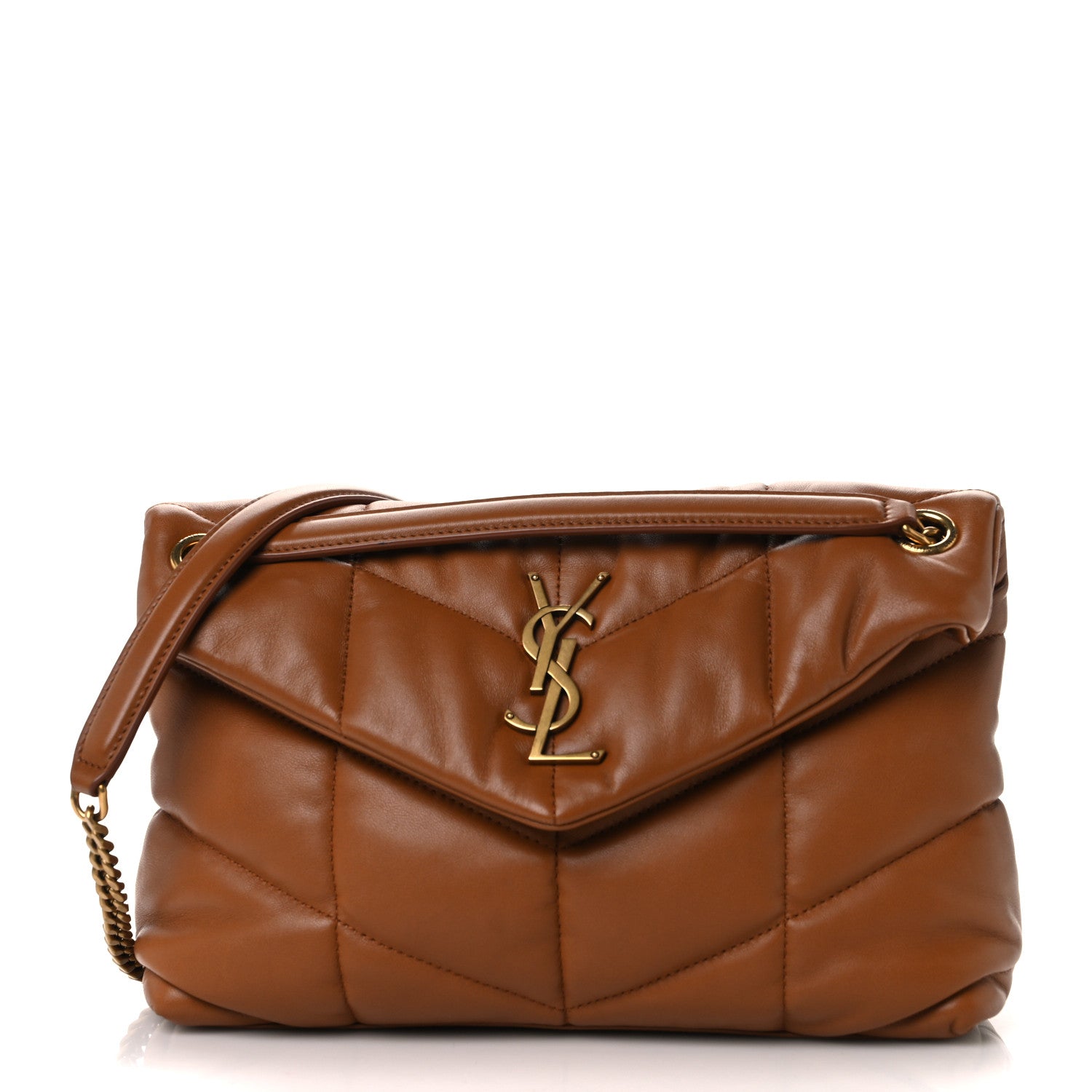 Saint Laurent Lambskin Quilted Small Loulou Puffer Monogram Chain Satchel Dark Honey 1 of 11