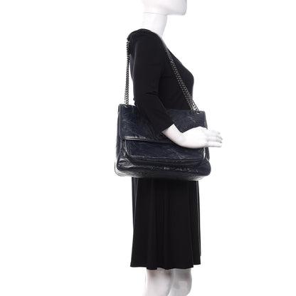 Saint Laurent Crinkled Calfskin Matelasse Monogram Large Niki Chain Satchel Deep Marine 2 of 11