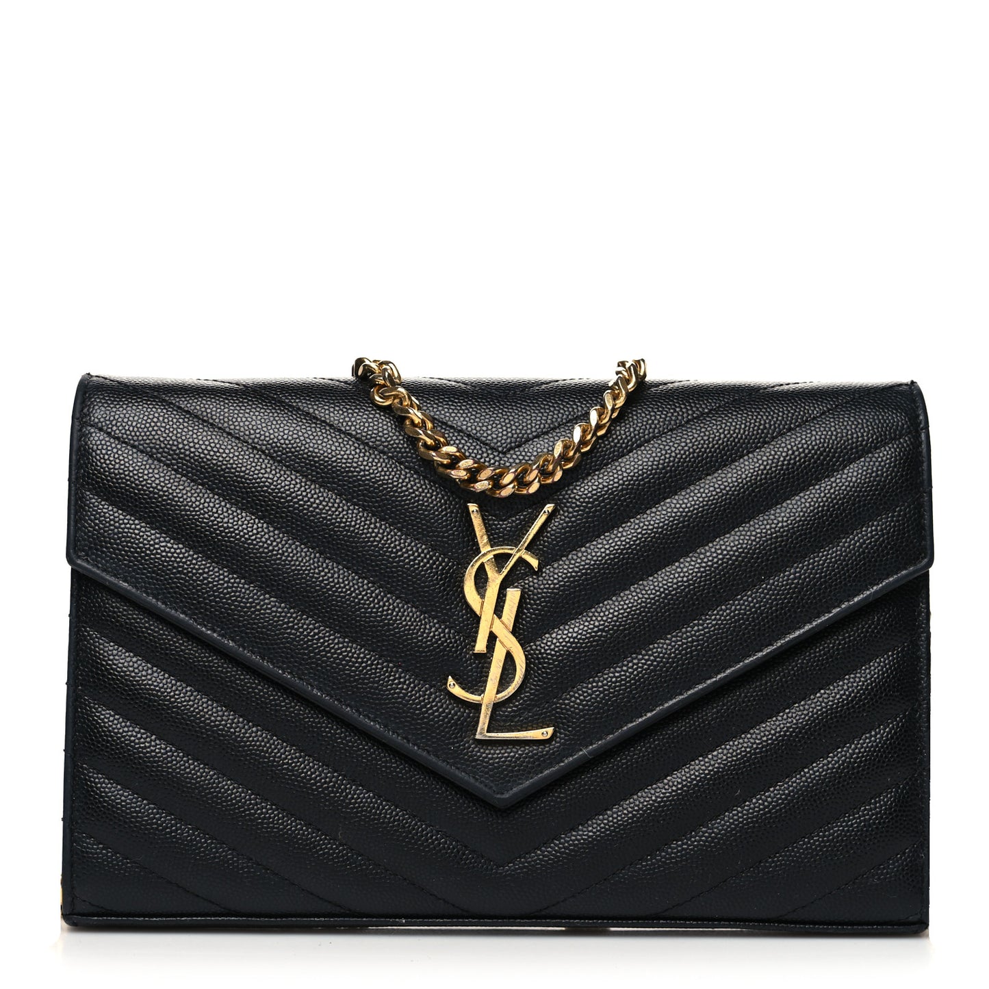 Grain De Poudre Matelasse Chevron Monogram Chain Wallet Black